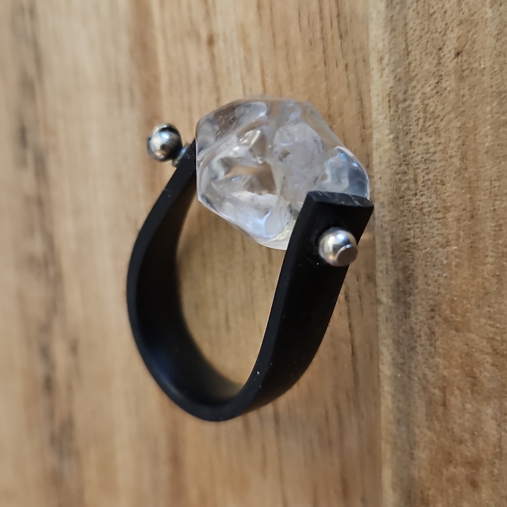 Handcrafted Clear Quartz Crystal Ring Size 5